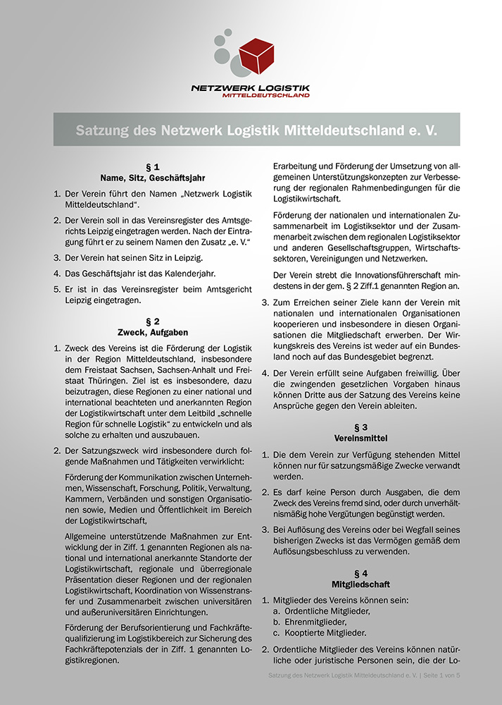 Satzung Netzwerk Logistik Leipzig-Halle e. V.